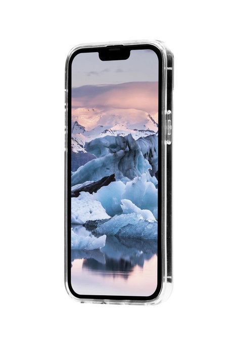 dbramante1928 Coque transparente de protection recyclée pour iPhone 14 Plus, 100% plastique recyclé, compatible charge sans fil, anti-dérapage et anti-jaunissement