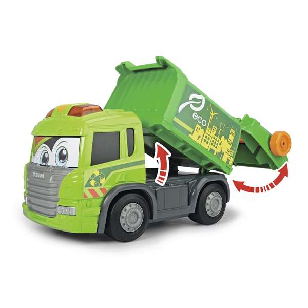 Smoby - Camion poubelle Scania ABC avec lumières et sons - Jouet enfant 25 cm - Fonctionne avec piles - Figurine véhicule de collection