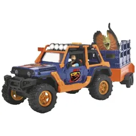 Dickie Playlife Commandant de Dinosaures - Coffret Jouet 3+ Ans avec Jeep Wrangler, Remorque, Son et Lumière, Figurine Articulée et 2 Dinosaures