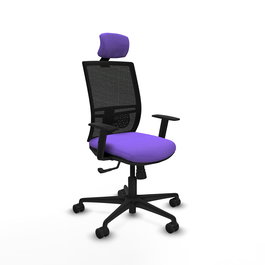 Chaise Yunquera Synchro 4 positions tissu Violet Maille Noir Base en nylon noir Accoudoir 1D Appui-tête 1D Roulettes 65mm nylon