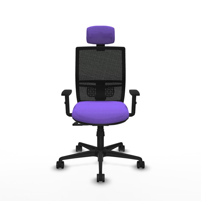 Chaise Yunquera Synchro 4 positions tissu Violet Maille Noir Base en nylon noir Accoudoir 1D Appui-tête 1D Roulettes 65mm nylon