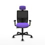 Chaise Yunquera Synchro 4 positions tissu Violet Maille Noir Base en nylon noir Accoudoir 1D Appui-tête 1D Roulettes 65mm nylon