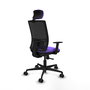 Chaise Yunquera Synchro 4 positions tissu Violet Maille Noir Base en nylon noir Accoudoir 1D Appui-tête 1D Roulettes 65mm nylon