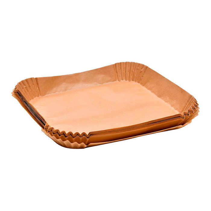 Masterpro Bandeja de papel cuadrada para freidora de aire, 26 x 26 cm, 50 uds, marrón