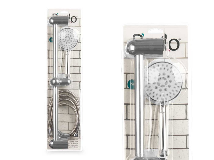 Berilo Support de Douche avec Flexible 2 m, Métal Gris, 15x61x6 cm, 3 Niveaux, sans Distributeur de Savon (Set de 6)