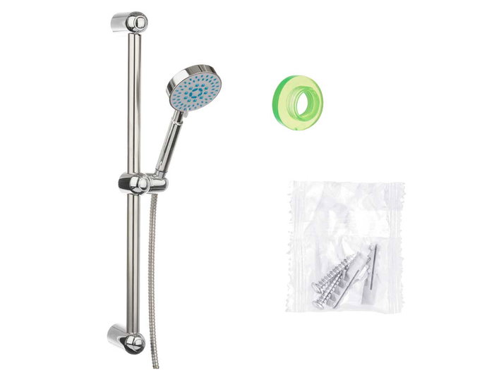 Berilo Support de Douche avec Flexible 2 m, Métal Gris, 15x61x6 cm, 3 Niveaux, sans Distributeur de Savon (Set de 6)
