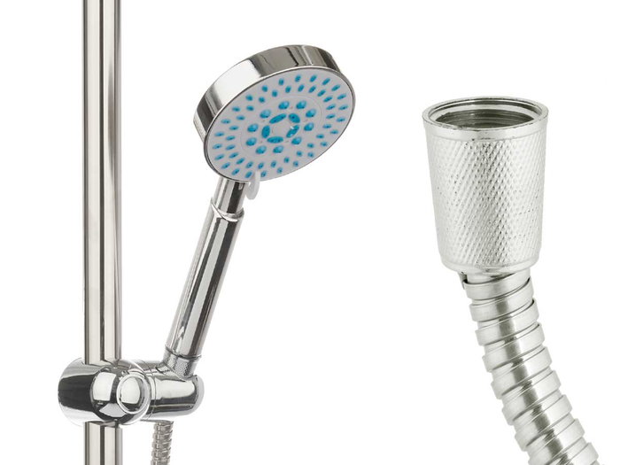 Berilo Support de Douche avec Flexible 2 m, Métal Gris, 15x61x6 cm, 3 Niveaux, sans Distributeur de Savon (Set de 6)