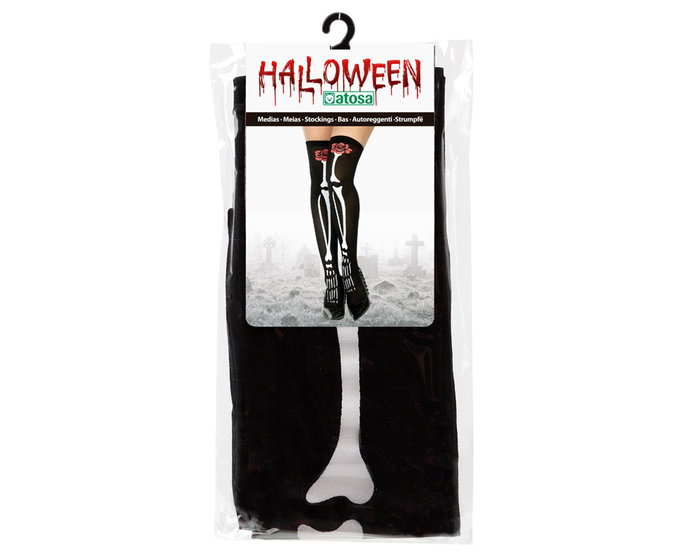 Collants Noirs Femme Halloween Hauteur Haute avec Motif Crânes et Roses Rouges, Idéal pour Déguisement Catrina et Style Gothique