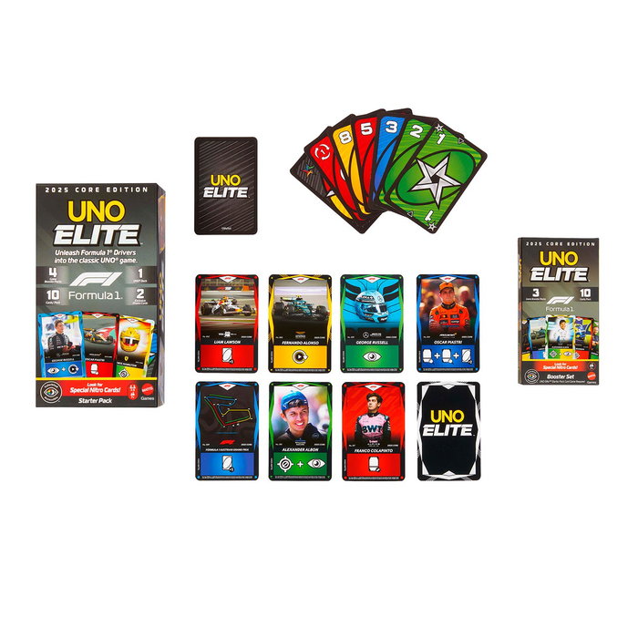 Mattel UNO Elite F1 Booster Pack (30 cartes) de jeu de cartes Edition 2025 Mattel UNO Elite F1 Booster Pack (30 cartes) de jeu de cartes Edition 2025