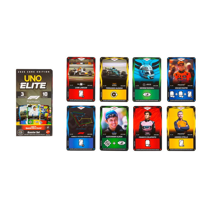 Mattel UNO Elite F1 Booster Pack (30 cartes) de jeu de cartes Edition 2025 Mattel UNO Elite F1 Booster Pack (30 cartes) de jeu de cartes Edition 2025