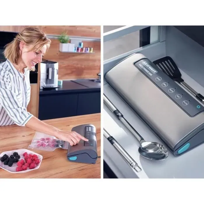 Leifheit 3236 - Machine de mise sous vide alimentaire Vacu Power 500 avec 10 sacs - Écran tactile, chambre amovible, réglage puissance - Gris