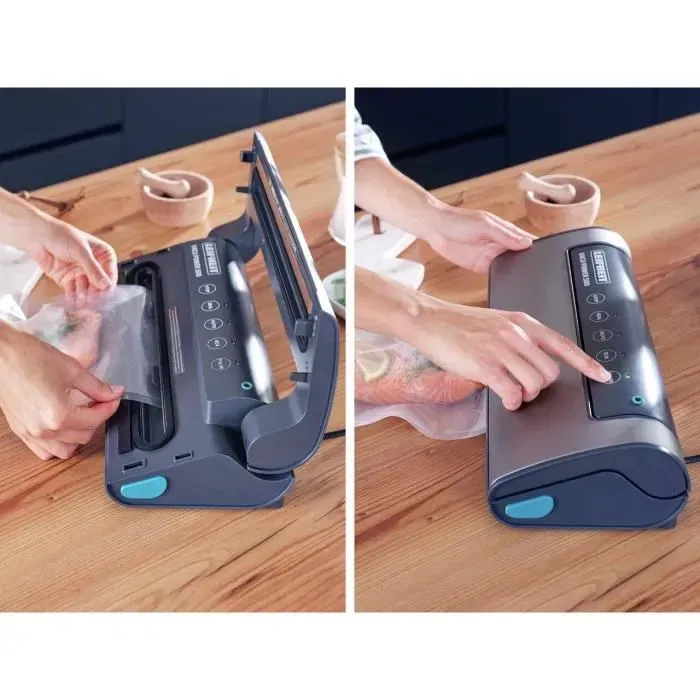 Leifheit 3236 - Machine de mise sous vide alimentaire Vacu Power 500 avec 10 sacs - Écran tactile, chambre amovible, réglage puissance - Gris
