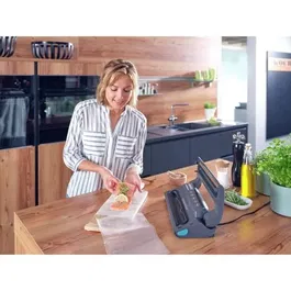 Leifheit 3236 - Machine de mise sous vide alimentaire Vacu Power 500 avec 10 sacs - Écran tactile, chambre amovible, réglage puissance - Gris