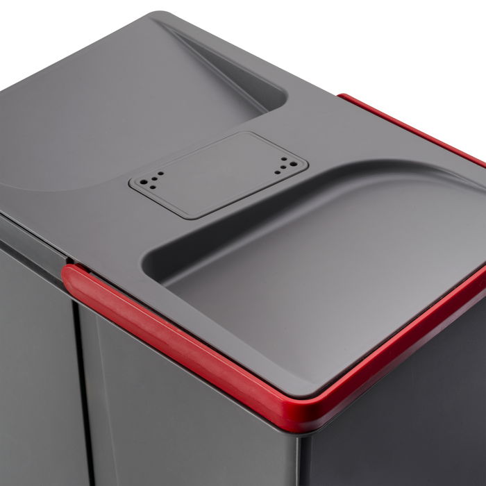 Emuca Poubelles pour tiroir de cuisine Recycle avec couvercle anti-odeurs, Hauteur 216mm, 1x12litres, 2x6litres, Plastique gris anthracite