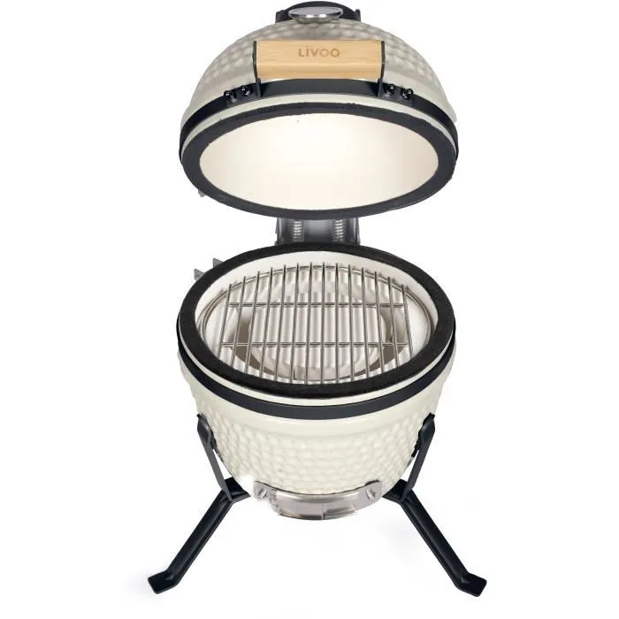 Livoo DOC330 Barbecue fumoir Kamado céramique grille 27 cm - Beige et noir