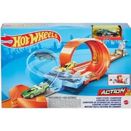 Hot Wheels - Circuit Looping de Champion avec 6 voitures et accessoires - Set de pistes et rampes pour cascades - Jouet enfant dès 4 ans
