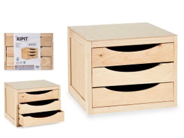 KIPIT Cajonera en bois avec 3 tiroirs, Naturel