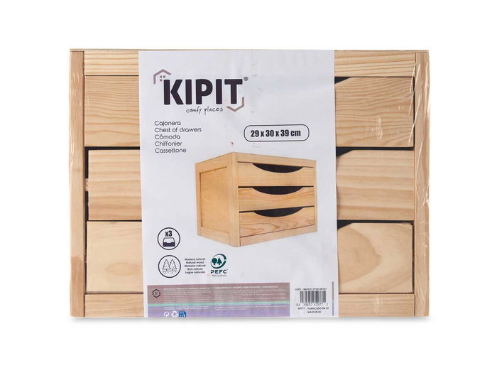 KIPIT Cajonera en bois avec 3 tiroirs, Naturel