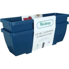 Riviera - Lot de 2 jardinières Riviera Eva en plastique, bleues - 56.5 x 18.5 x 25.5 cm (unitaire)