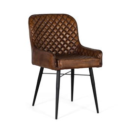 GINER Y COLOMER - Fauteuil design en cuir marron vieilli, dossier capitonné, structure en fer noir - 87x62x51 cm