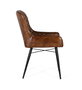 GINER Y COLOMER - Fauteuil design en cuir marron vieilli, dossier capitonné, structure en fer noir - 87x62x51 cm