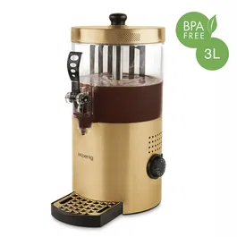 H.KoeNIG SHK804 Distributeur à Chocolat Chaud 1200 W 3 L Doré, Chauffage Thermostat Réglable Robinet Anti-gouttes, pour Lait, Thé ou Vin Chaud