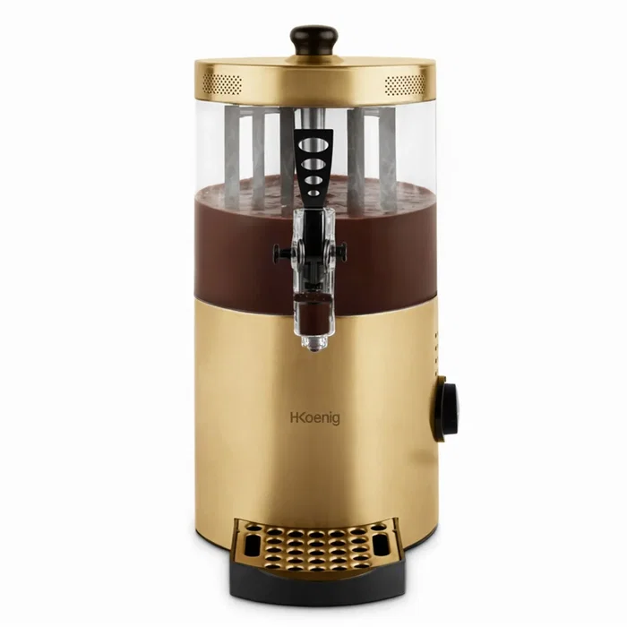 H.KoeNIG SHK804 Distributeur à Chocolat Chaud 1200 W 3 L Doré, Chauffage Thermostat Réglable Robinet Anti-gouttes, pour Lait, Thé ou Vin Chaud