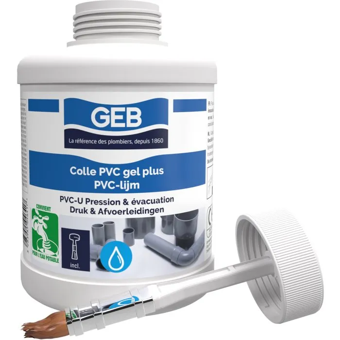 GEB Colle PVC Gel Plus 500 ml - Pour raccords PVC rigide pression et évacuation d'eau potable GEB Colle PVC Gel Plus 500 ml - Pour raccords PVC rigide pression et évacuation d'eau potable
