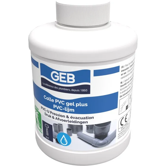 GEB Colle PVC Gel Plus 500 ml - Pour raccords PVC rigide pression et évacuation d'eau potable GEB Colle PVC Gel Plus 500 ml - Pour raccords PVC rigide pression et évacuation d'eau potable
