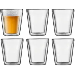 Bodum Canteen - Lot de 6 verres à double paroi en verre borosilicate - Thermoréglables pour boissons chaudes/froides - 0.2 L - Transparent