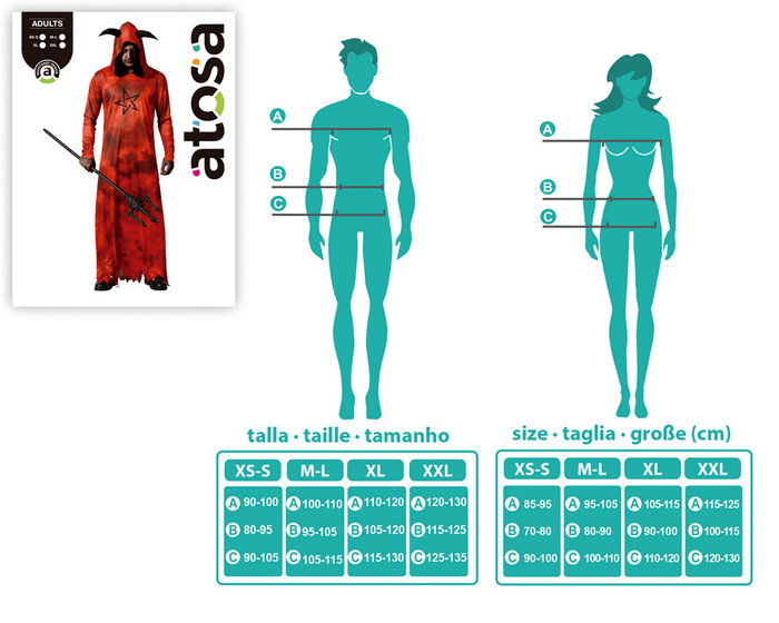 Déguisement Homme Démon Rouge avec Tunique et Capuche à Cornes - Taille Adulte XL pour Halloween et Carnaval