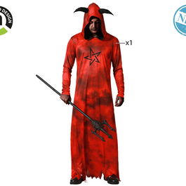 Déguisement Homme Démon Rouge avec Tunique et Capuche à Cornes - Taille Adulte XL pour Halloween et Carnaval