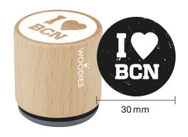 Woodies Tampon I love BCN en bois et caoutchouc 33x30mm