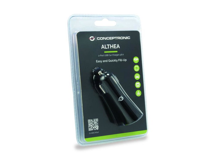 Conceptronic CUSBCAR4A Chargeur Voiture 2 Ports USB 2.4A Noir
