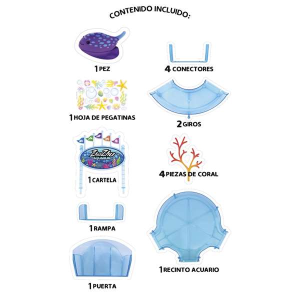 Toy Partner Acuario Zhu Zhu - Aquarium sans eau avec un poisson spécial, récif de corail et décoration sous-marine - Pour enfant à partir de 4 ans