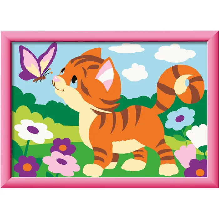 Ravensburger 12023219 - CreArt Kids - Kit de peinture par numéros - Chat avec papillons - Pour enfant dès 7 ans - Toile 13x18 cm avec cadre