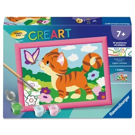 Ravensburger 12023219 - CreArt Kids - Kit de peinture par numéros - Chat avec papillons - Pour enfant dès 7 ans - Toile 13x18 cm avec cadre