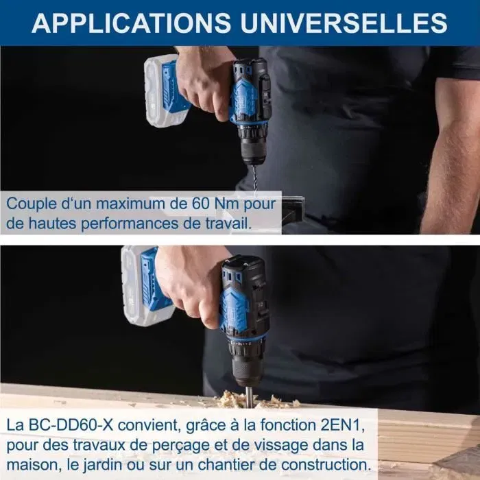 Scheppach BC-DD60-X - Perceuse-Visseuse sans Fil Brushless 20V, Couple 60 Nm, Mandrin 13 mm, Vitesse 1600 tr/min, sans Batterie ni Chargeur