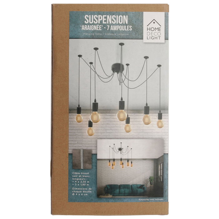 Home Deco Light Lampe Araignée de 7 ampoules avec câbles tressés Home Deco Light Lampe Araignée de 7 ampoules avec câbles tressés