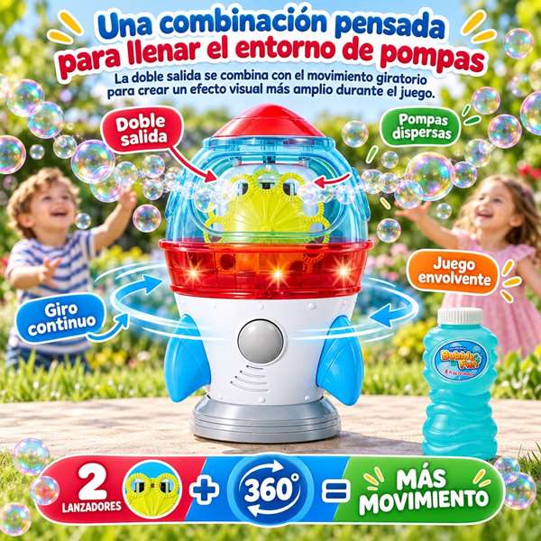 JugaToys Machine à bulles Fusée, Rotation 360º avec lumières et sons