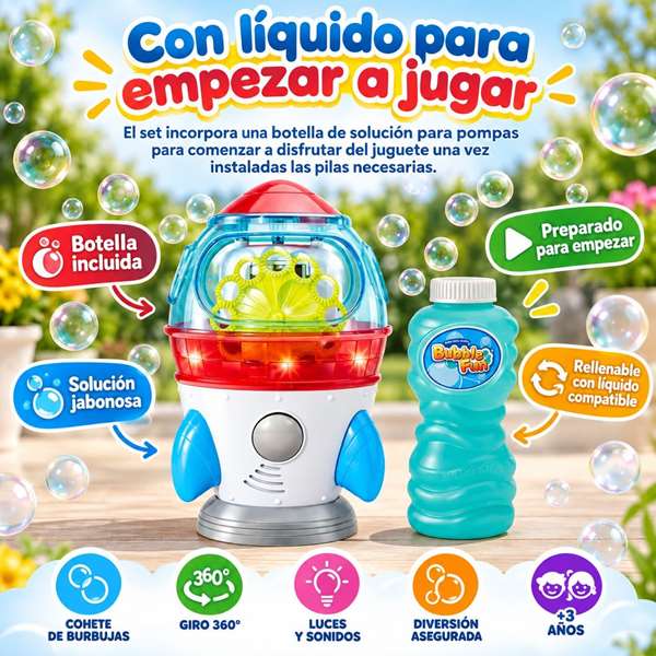JugaToys Machine à bulles Fusée, Rotation 360º avec lumières et sons