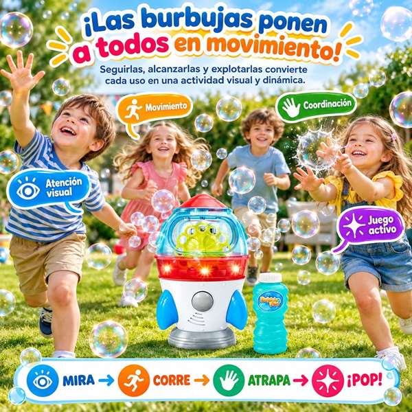 JugaToys Machine à bulles Fusée, Rotation 360º avec lumières et sons