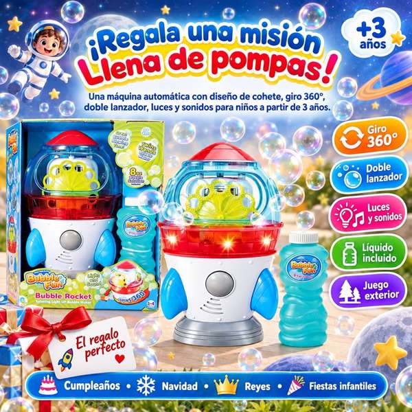 JugaToys Machine à bulles Fusée, Rotation 360º avec lumières et sons