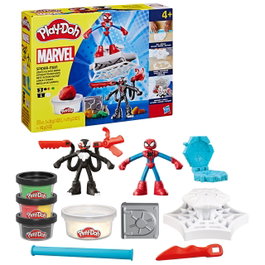 PLAY-DOH Marvel Spider-Man Lance et Attrape Figurines Venom Spider-Man Coffre Fort Accessoires Multilingue F9827