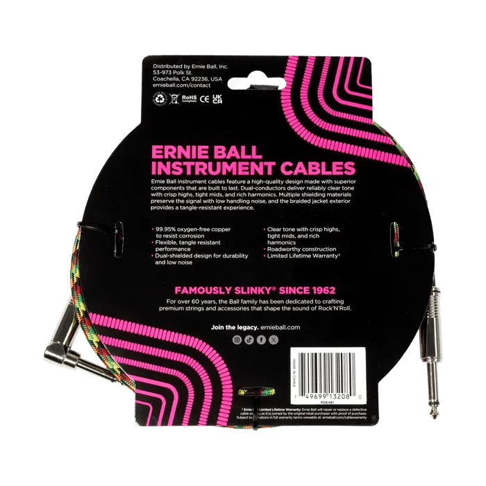 Ernie Ball Câble d'instrument tressé Jack-Jack 3 m