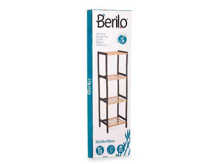 Berilo Étagère Carrée 4 Niveaux en Bambou Noir 100x6x30 cm