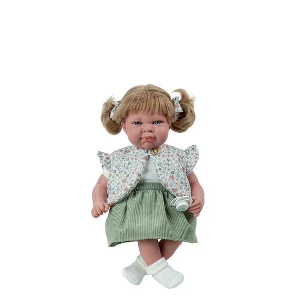 Muñecas Arias Poupée Elegance Cris Verte 40 cm avec mécanisme rire Try Me et cheveux, émet des sons, fonctionne avec piles incluses