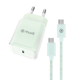 Chargeur Mural + Câble USB-C Muvit for Change Glass GaN Vert