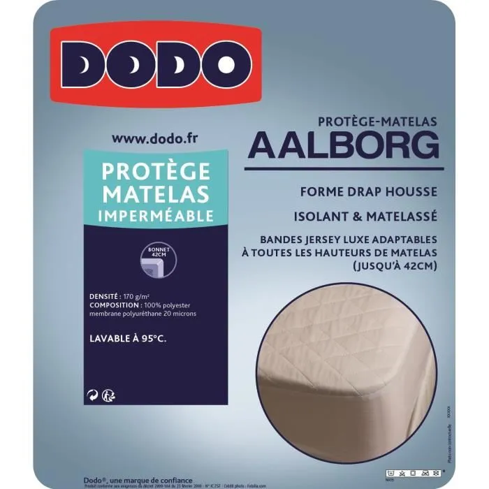 Dodo Protège-matelas Aalborg, Matelassé et Imperméable 180 x 200 cm pour Lit Double, Lavable en Machine