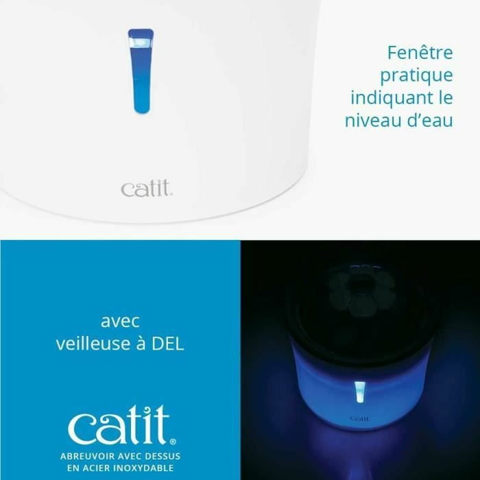 Catit Fontaine à eau Flower 3L Blanc avec LED et acier inoxydable